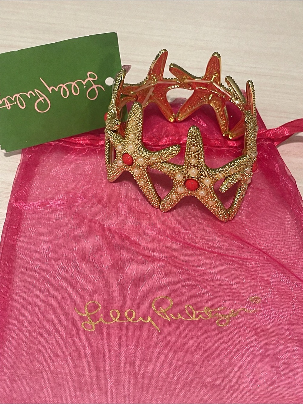 Lilly Pulitzer Gold Starfish Cuff with Coral Accent Stones